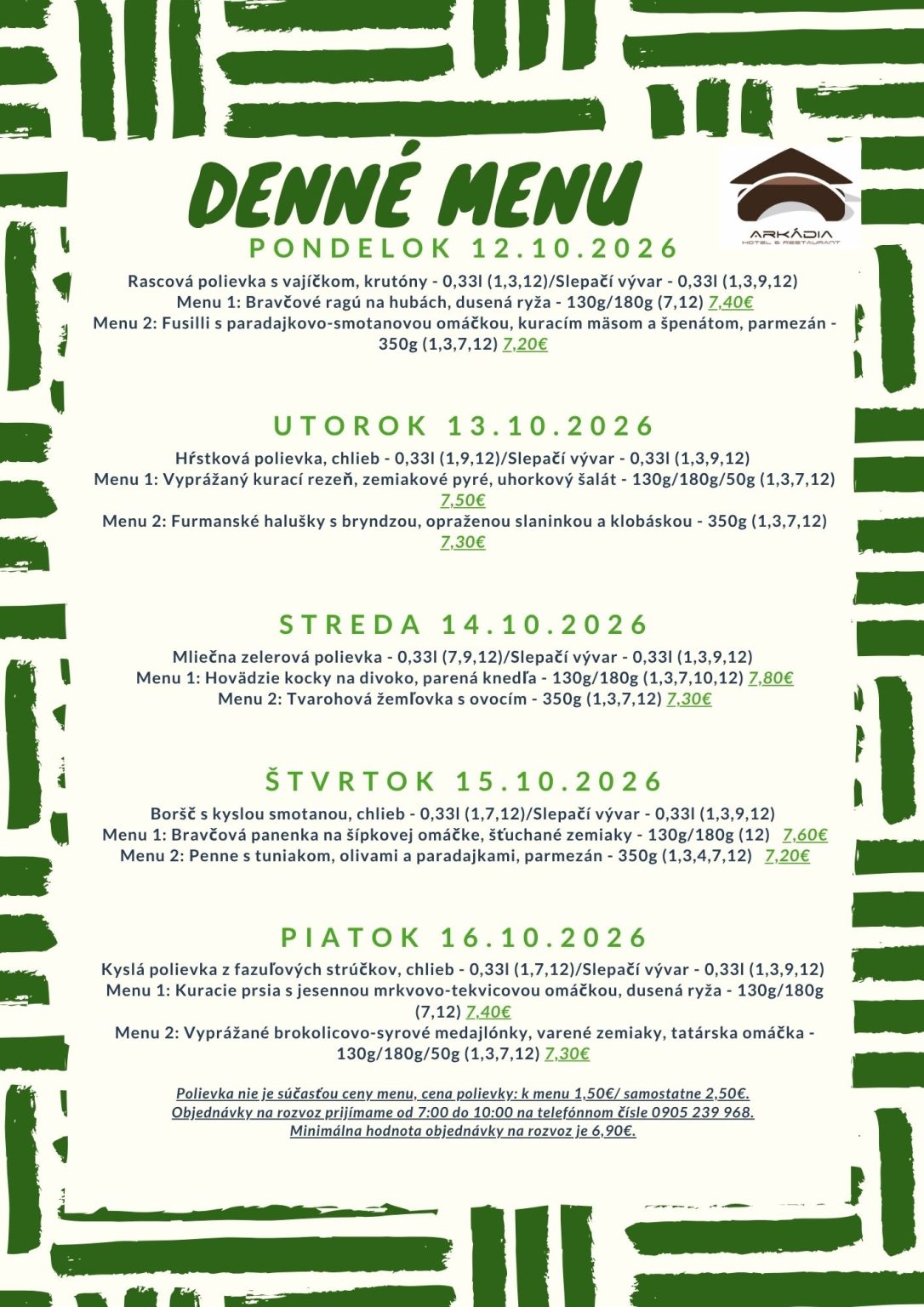 Denné menu - Hotel Arkádia