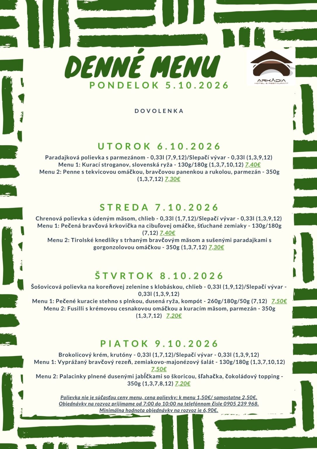 Denné menu - Hotel Arkádia